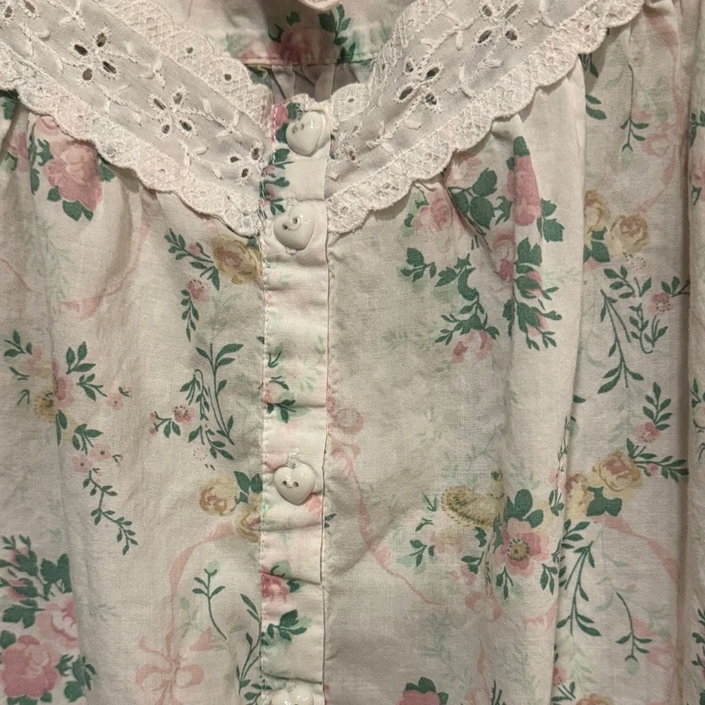 Erika Taylor Country Cottons Floral Nightgown in Cream with Pink & Green - Picture 6 of 7